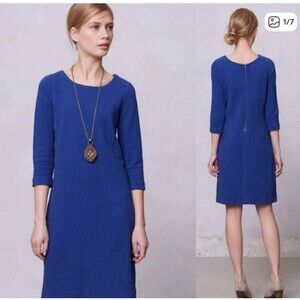 GANNI Designer Dress Cobalt Blue  Lousa Shift Textured Size Medium